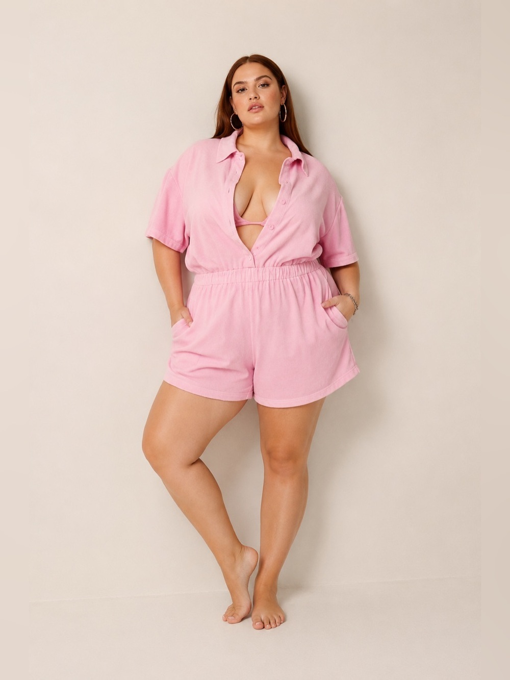 Good American Terry Romper NWT Pink Lounge Set Soft Summer One Piece